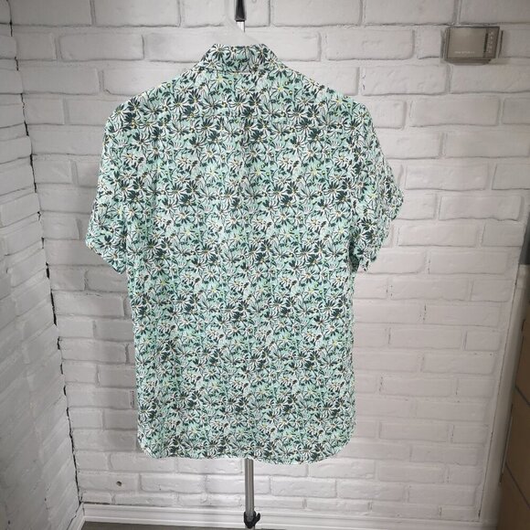 J. Crew Men's Size Medium Slim Fit Green Floral Print 100% Linen Shirt - Picture 2 of 8